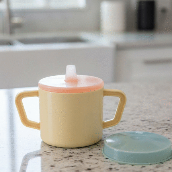 Two handled mug with a spouted lid