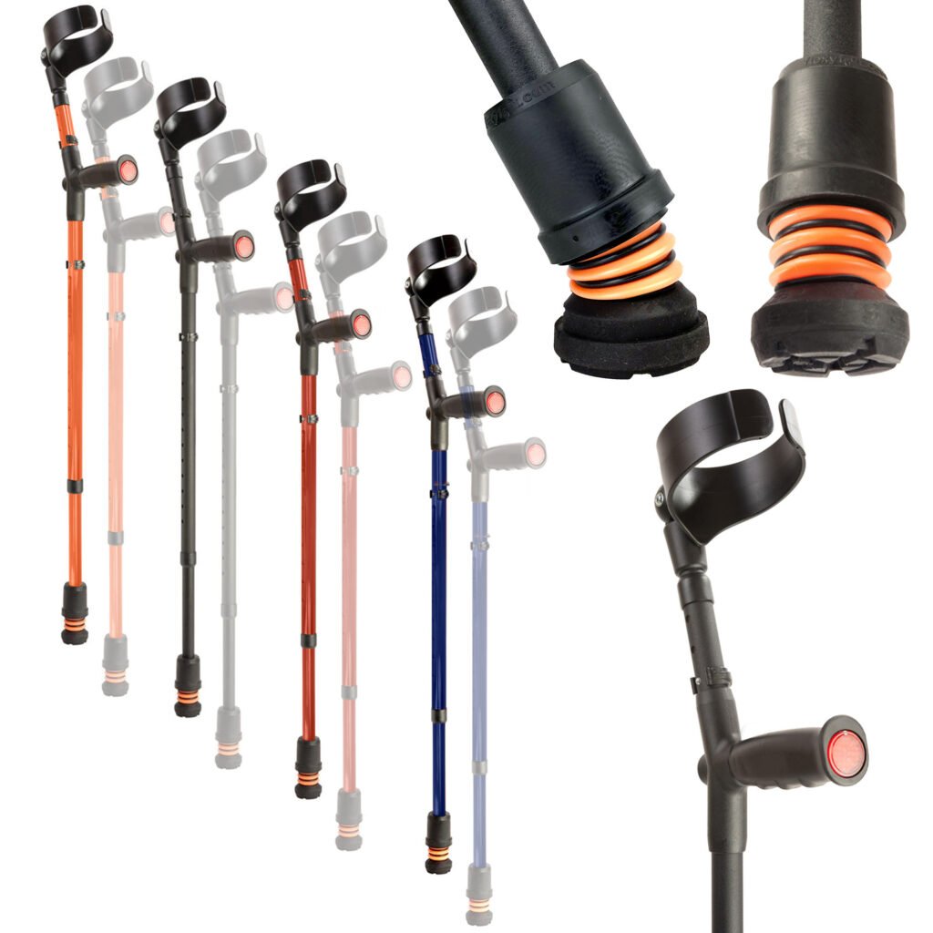 Flexyfoot Soft Grip adjustable crutches in a range of colours
