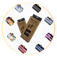 A range of 8 walking sticks in vibrant colours and patterns.