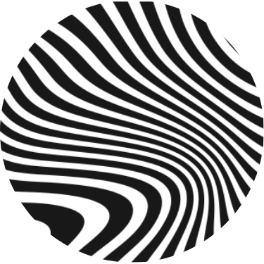 Circular black and white wavy pattern, representing the Rehasense ART Line Zebra design for a rollator.