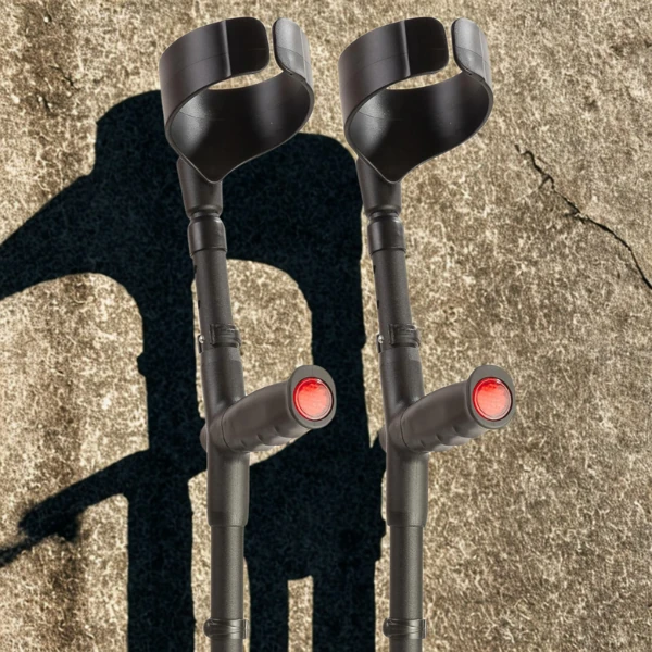 A central brown package for "WALK ON" walking stick accessories, surrounded by various colourful patterned walking stick handles.