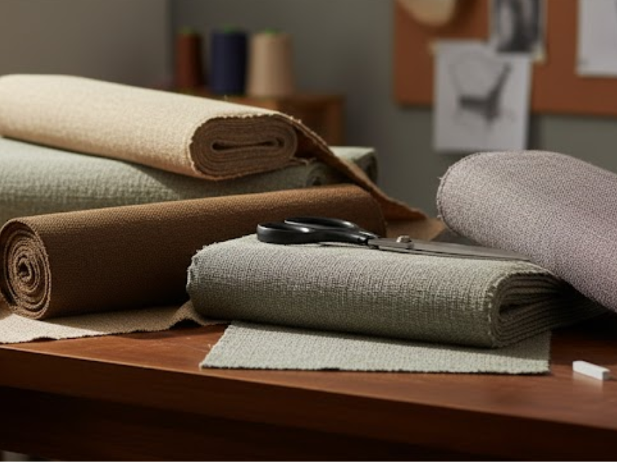 Close-up of a soft, highly textured brown chenille fabric on a recliner headrest, demonstrating a comfortable upholstery option.