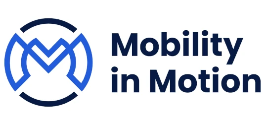 Mobility in motion blue and white logo