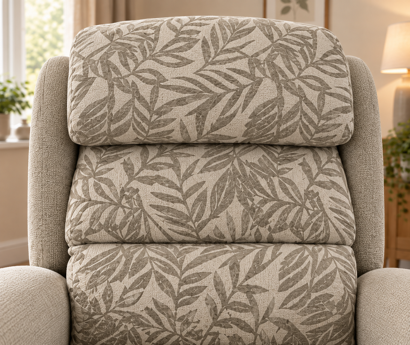 Close-up of the waterfall back cushions on the Grosmont riser recliner
