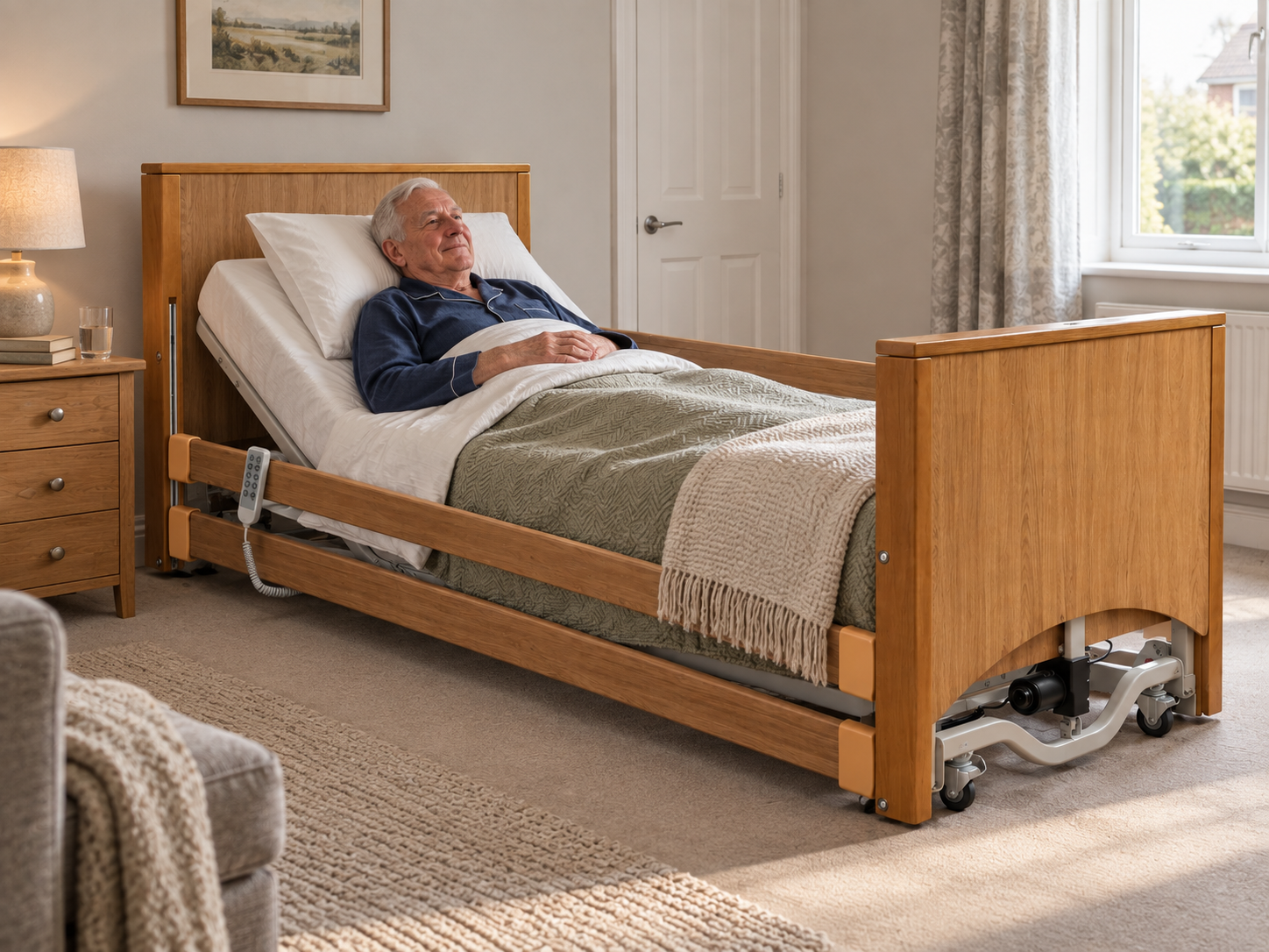 Man resting on an Alerta Lomond low care bed