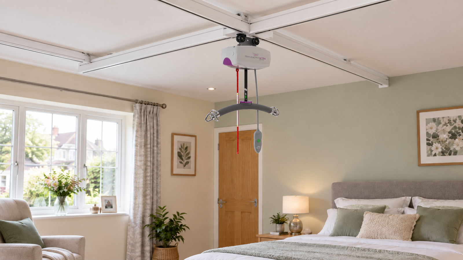 Ceiling track hoist fitted in a bedroom
