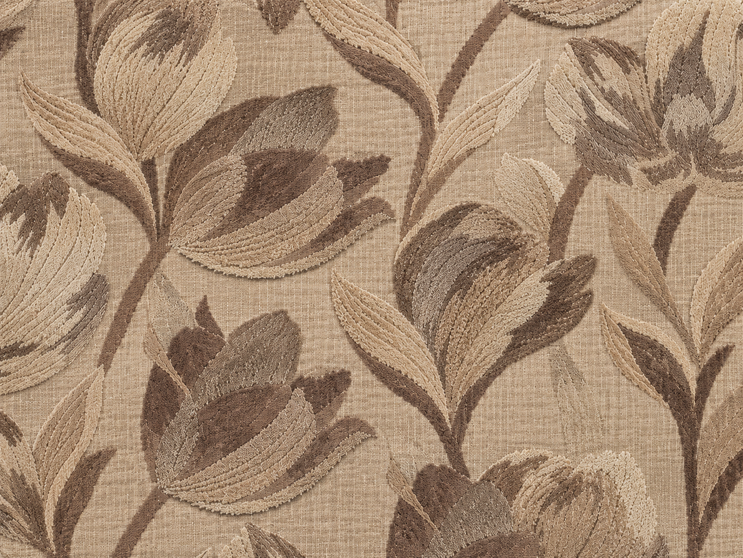 Close-up of Henley floral fabric in brown and cream