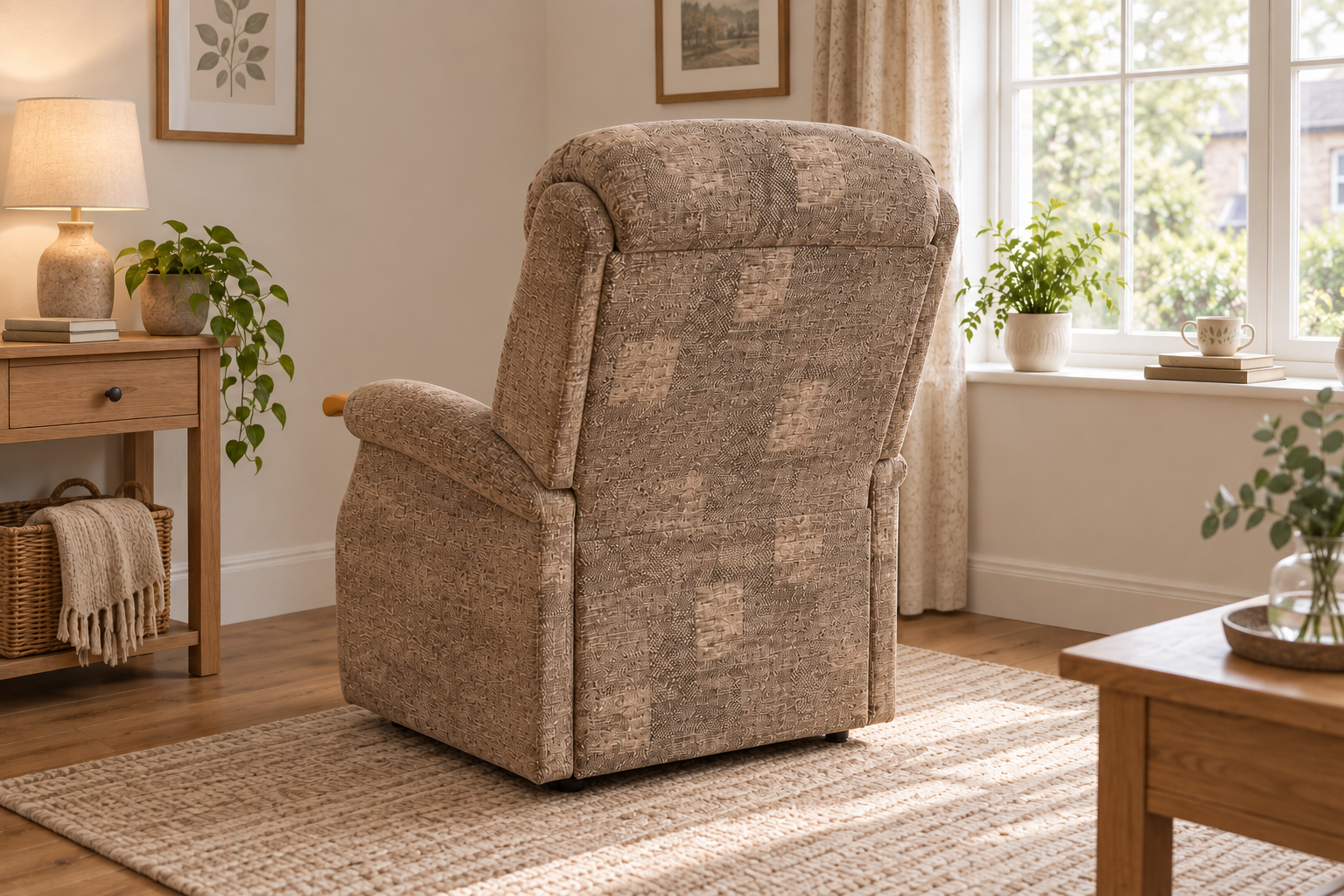 Raglan riser recliner seen from behind