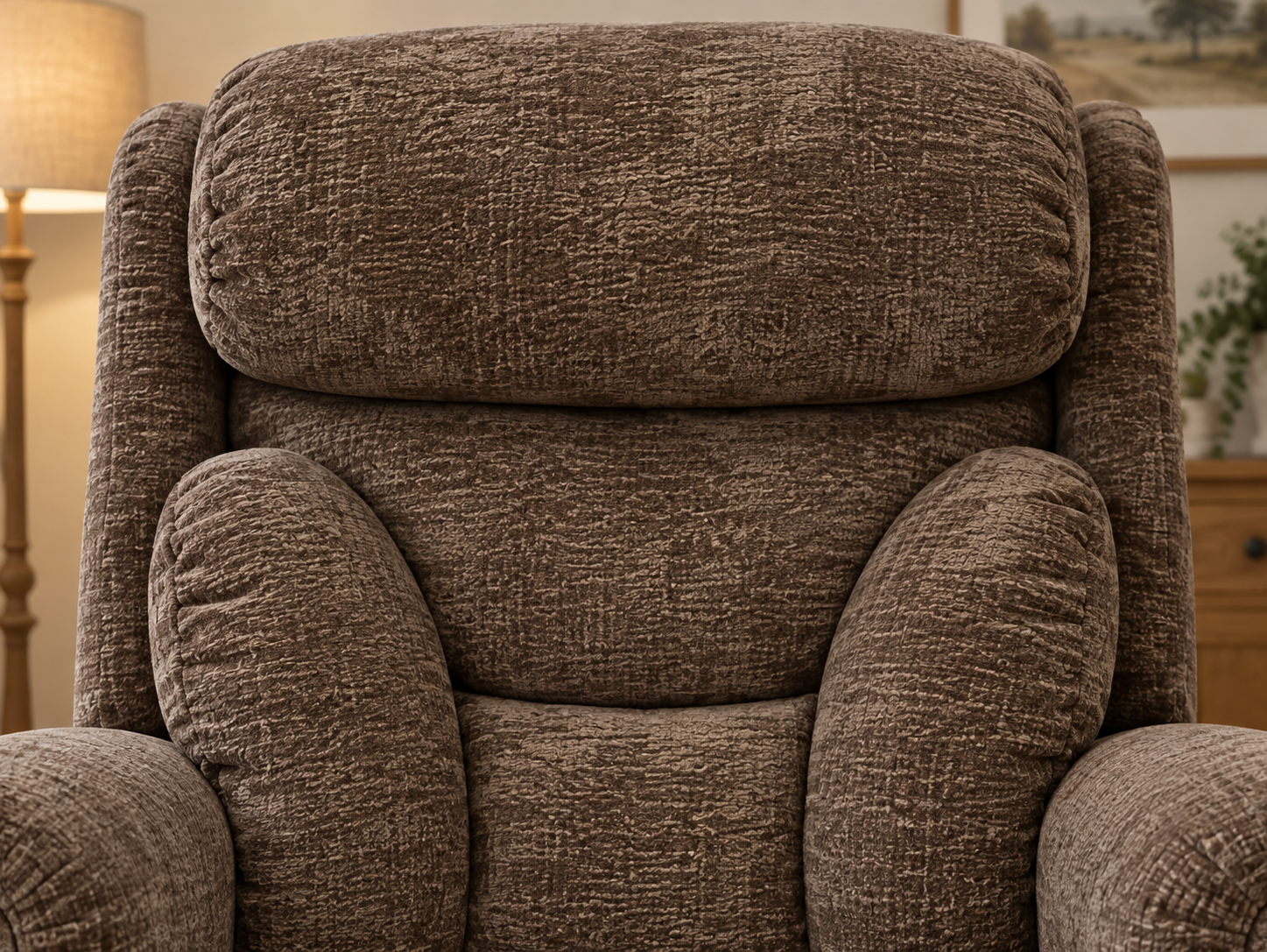 Close-up of the shaped side cushions on the Skenfrith riser recliner